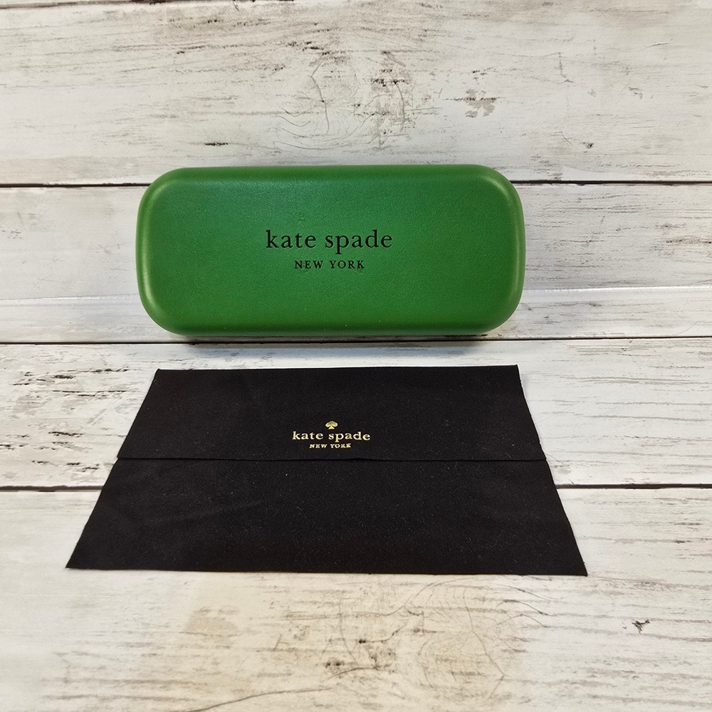 Kate Spade New York Green Black Hard Clamshell Eyeglass Case with Cleaning Cloth